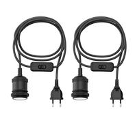 ledscom.de 2 piezas cable textil RETRA, enchufe, interruptor, negro, 3 m, portalámparas, 1x E27 máx. 60W