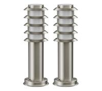 ledscom.de 2 pzas. luz de pilona PORU para exteriores, IP44, rejilla, 39cm, acero inoxidable, incl. lámpara E27 471lm, blanco extra cálido