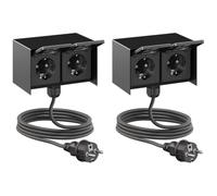 ledscom.de: 2 tomas de corriente exteriores dobles STEDDA con cable de 2 m, IP44, acero inoxidable negro en posición horizontal; tomas de corriente para jardín, terraza y exteriores