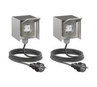 ledscom.de: 2 tomas de corriente para exterior de 1 salida STEDDA con cable de 2 m, IP44, acero inoxidable, tomas de corriente para jardín, terraza y exteriores
