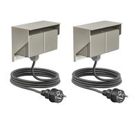 ledscom.de 2 tomas de corriente PIWI para montaje en superficie, para exteriores, con cable de 2 m, IP44, doble, acero inoxidable, horizontal