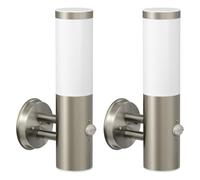 ledscom.de 2 unidades Aplique PORU para exterior, IP44, detector de movimiento, acero inoxidable, acero inoxidable mate, redondo, 1x E27 máx. 15W