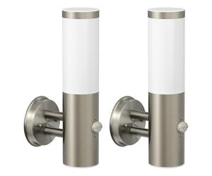 ledscom.de 2 unidades Aplique PORU para exterior, IP44, detector de movimiento, acero inoxidable, acero inoxidable mate, redondo, 1x E27 máx. 15W