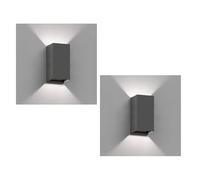 ledscom.de 2 x Aplique CUBEL para exterior, antracita, IP65, up & downlight, rectangular, incl. lámpara LED, 4,4 W, 596lm, blanco