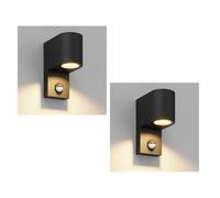 ledscom.de 2 x aplique de exterior ALSE, IP54, downlight, detector de movimiento PIR, casquillo GU10 (máx. 15 W), 230V CA, aluminio, negro mate, redondo, 6,8 x 15,2 x 11,8 cm