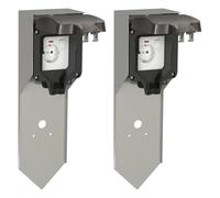 ledscom.de 2 x POXO Columna de Enchufe de jardín con piqueta de Suelo para Exteriores, IP65, Individual, Acero Inoxidable, Acero Inoxidable/Negro, Angular, 40 cm