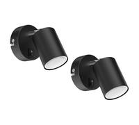 ledscom.de 2x aplique de pared WAIKA, de una llama, con interruptor, GU10, negro mate, incl. lámpara LED GU10 de 450lm, blanco cálido