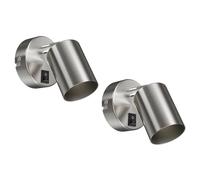 ledscom.de 2x Aplique WAIKA, interruptor, acero inoxidable mate, redondo, 1x GU10 máx. 60W