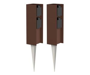ledscom.de 2X Toma de jardín Pilar POMI con piqueta de Tierra para Exteriores, IP44, 2 vías, marrón, Cuadrada, 23cm