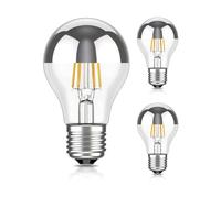 ledscom.de 3 bombillas LED E27 para espejo de tocador A60, 2600 K (blanco cálido), 399 lm, 4,3 W, 230 V - Bombillas con casquillo plateado - No regulables