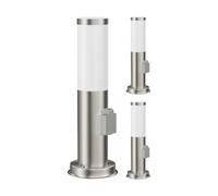 ledscom.de 3 farolas de camino/balizas PORU para exterior, IP44, 39 cm, acero inoxidable, 1 casquillo E27 de máx. 40 W, toma de corriente