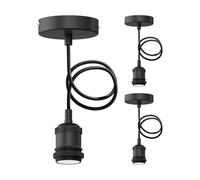ledscom.de 3 pzas. lámpara colgante RETRA, cable textil, negro mate, 1x E27 max. 60W