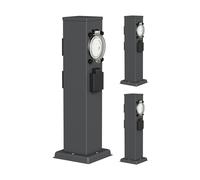 ledscom.de 3 pzas Toma de jardín Pilar Polly para Exterior, IP44, Temporizador, 3 vías, Acero Inoxidable, Antracita, Angular, 40 cm