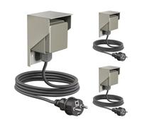 ledscom.de 3 tomas de corriente PIWI para montaje en superficie, para exteriores, con cable de 2 m, IP44, de una toma, de acero inoxidable