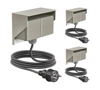 ledscom.de 3 tomas de corriente PIWI para montaje en superficie, para exteriores, con cable de 2 m, IP44, doble, acero inoxidable, horizontal