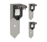 ledscom.de 3 Tomas de jardín Pilar POXO con piqueta de Suelo para Exteriores, IP65, Individual, Acero Inoxidable, Acero Inoxidable/Negro, Angular, 40 cm