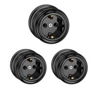 ledscom.de 3 uds. toma de corriente de superficie porcelana PORS, negro brillante, redonda, ⌀ 65 mm