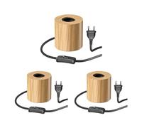 ledscom.de 3x lámpara de mesa HITO, interruptor, madera auténtica (árbol de caucho), redonda, marrón claro, 1x E27 máx. 60W