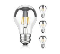 ledscom.de 4 bombillas LED E27 para espejo de tocador A60, 2600 K (blanco cálido), 399 lm, 4,3 W, 230 V - Bombillas con casquillo plateado - No regulables
