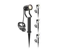 ledscom.de 4 focos de jardín SHINGA con pincho de suelo y base de 15 cm para exteriores, IP65, enchufe, negro, incl. lámpara LED GU10 1103lm, blanco cálido