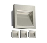 ledscom.de 4 LED aplique empotrable NOLA, downlight para exteriores, IP54, aluminio brillante, 90 x 90mm, blanco cálido