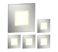 ledscom.de 5 LED luz de escalera/plafón empotrable FEX para interiores y exteriores, angular, acero inoxidable, 85 x 85 mm, blanco cálido