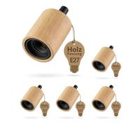 ledscom.de 5 piezas portalámpara E27 KIVO de madera auténtica, descarga de tracción, portalámpara colgante DIY, 230V CA, máx. 60W