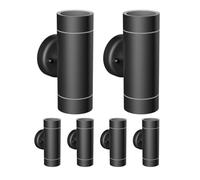 ledscom.de 6 apliques de pared WEDO para exterior, IP44, luz hacia arriba/hacia abajo, negro mate, redondos, 2x GU10, máx. 35 W