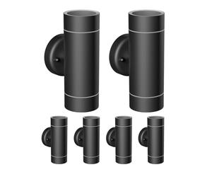 ledscom.de 6 apliques de pared WEDO para exterior, IP44, luz hacia arriba/hacia abajo, negro mate, redondos, 2x GU10, máx. 35 W