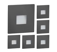 ledscom.de 6 LED luz de escalera/luz empotrada de pared FOW para interior y exterior, downlight, angular, antracita, 85 x 85mm, blanco cálido