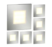 ledscom.de 6 LED luz de escalera/plafón empotrado FEX para interiores y exteriores, angular, acero inoxidable, 85 x 85mm, blanco cálido