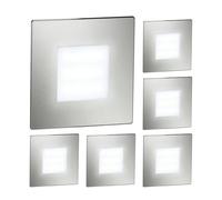 ledscom.de 6 LED luz de escalera/plafón empotrado FEX para interiores y exteriores, angular, acero inoxidable, 85 x 85mm, blanco frío