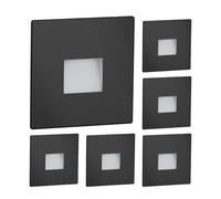 ledscom.de 6 LED luz de escalera/plafón empotrado FOW para interior y exterior, downlight, angular, negro, 85 x 85mm, blanco cálido