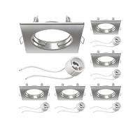 ledscom.de 6 piezas marco empotrable de techo RIR marco empotrable cromo mate angular (LED/Halógeno/GU10/MR16/PAR16/50mm) incl. casquillo GU10