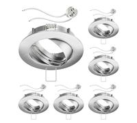 ledscom.de 6 piezas marco empotrable en techo Circ marco empotrable de aluminio cromado mate orientable (LED/Halógeno/MR16/50mm) incl. toma GU5.3