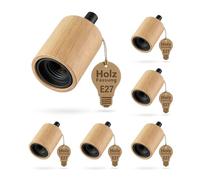 ledscom.de 6 piezas portalámpara E27 KIVO de madera auténtica, descarga de tracción, portalámpara colgante DIY, 230V CA, máx. 60W