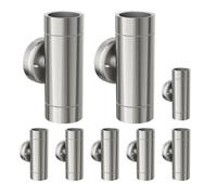 ledscom.de 8 apliques de pared WEDO para exterior, cromo mate, acero inoxidable, IP44, de dos focos, luz hacia arriba y hacia abajo, incluyen 2 bombillas LED GU10 de 630 lm cada una, luz blanca