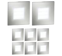 ledscom.de 8 LED lámpara de escalera/plafón empotrable FEX para interiores y exteriores, angular, acero inoxidable, 85 x 85 mm, blanco frío