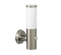 ledscom.de Aplique PORU para exterior, IP44, detector de movimiento, acero inoxidable, acero inoxidable mate, redondo, 1x E27 máx. 15W
