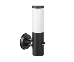 ledscom.de Aplique PORU para exterior, IP44, detector de movimiento, acero inoxidable, negro mate, redondo, 1x E27 máx. 15W