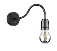 ledscom.de Aplique POZ, cuello de cisne, interruptor, porcelana, acero, negro brillante, incl. lámpara LED E27, 399lm, 4,3W, blanco cálido