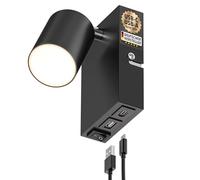ledscom.de Aplique WAIKA con USB-C y USB-A, lámpara de cabecera para montaje en pared con interruptor, negro, GU10 máx. 15W