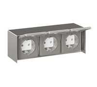 ledscom.de Base de enchufe para exteriores de 3 vías STEDDA, IP44, acero inoxidable horizontal, bases de enchufe para jardín, terraza y zonas exteriores