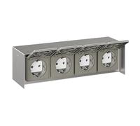ledscom.de Base de enchufe para exteriores de 4 vías STEDDA, IP44, horizontal de acero inoxidable, bases de enchufe para jardín, terraza y exteriores