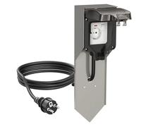 ledscom.de Base de Enchufe POXO con Pica de Tierra y Cable de 2m para Exteriores, IP65, Individual, Acero Inoxidable/Negro, Angular, 40cm