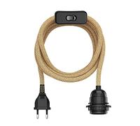 ledscom.de Cable de cáñamo/cable textil LEKA, enchufe, interruptor, beige, 4,5 m, portalámparas, 1x E27 máx. 60W