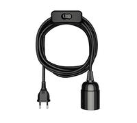 ledscom.de Cable textil LEHA, con enchufe e interruptor, 3 m, negro, casquillo para bombilla E27, 1x E27 máx. 60W