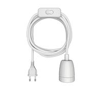 ledscom.de Cable textil LEHA II, enchufe, interruptor, blanco, 3 m, toma de porcelana, 1x E27 máx. 300W
