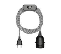 ledscom.de Cable textil LEKA, enchufe, interruptor, negro, blanco, dentado, 3 m, portalámparas, 1x E27 máx. 60W
