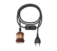 ledscom.de Cable textil RETRA, enchufe, interruptor, bronce, 3 m, portalámparas, 1x E27 máx. 60W